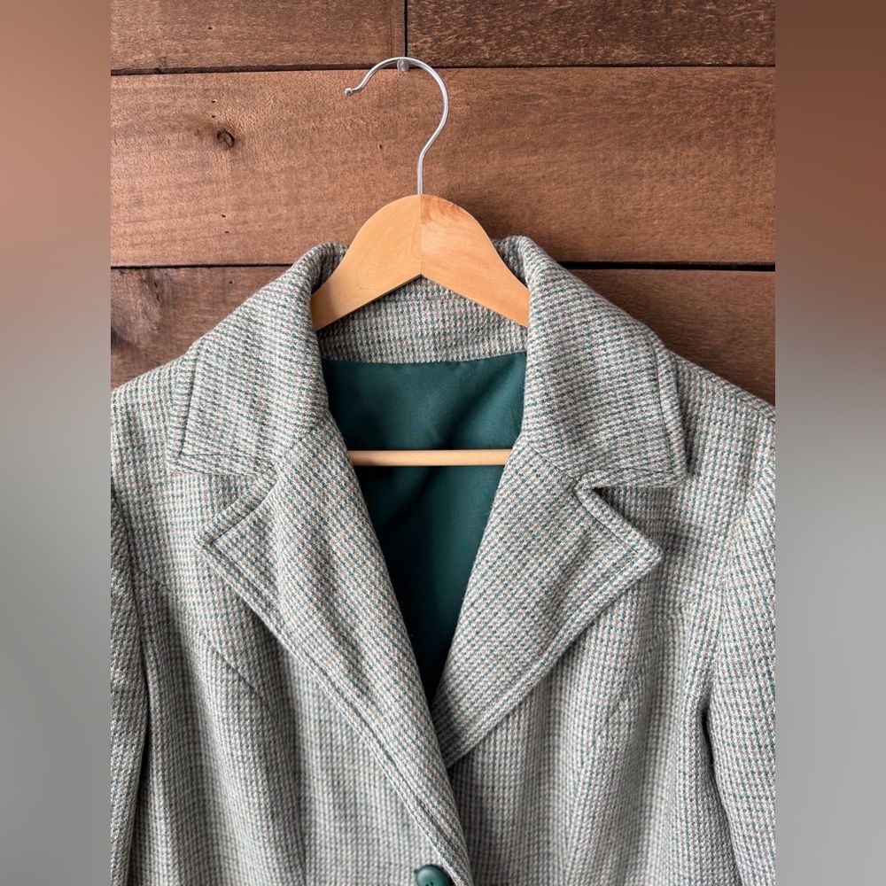 Vintage Blazer and Reversible Vest Set Green Textured Weave - Picture 5 of 15